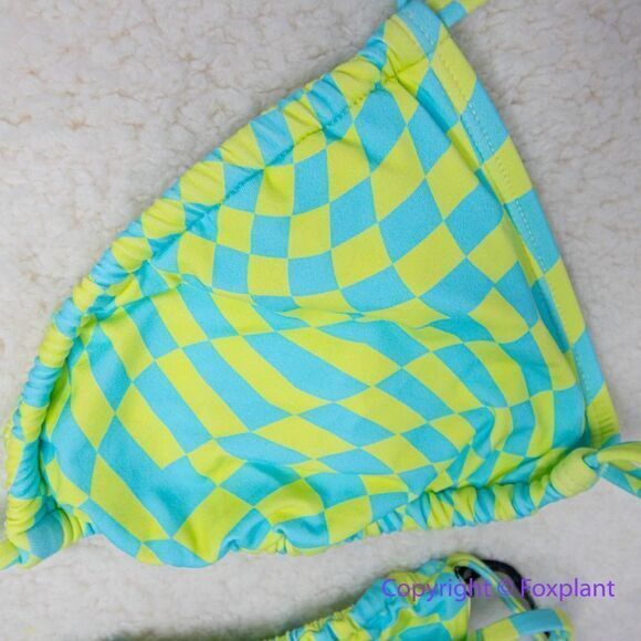 NEW It’s Now Cool x Free People checkered wave lime green blue bikini set,  M - Picture 6 of 16